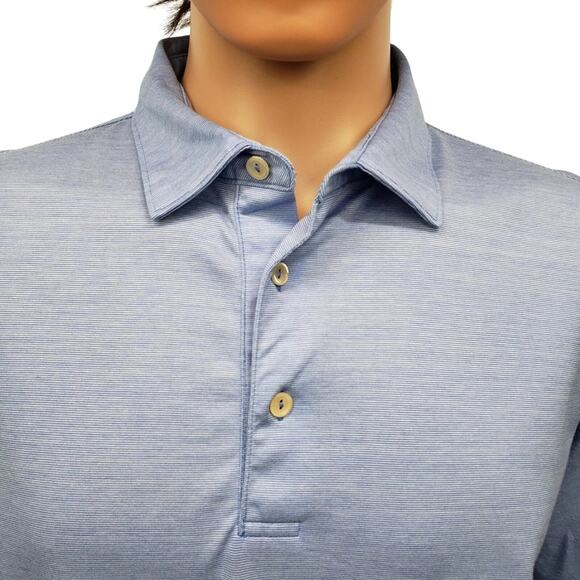 PETER MILLAR Crown Ease Briarwood Stripe Nanoluxe Polo Shirt Men L Cotton Blue - Picture 6 of 13